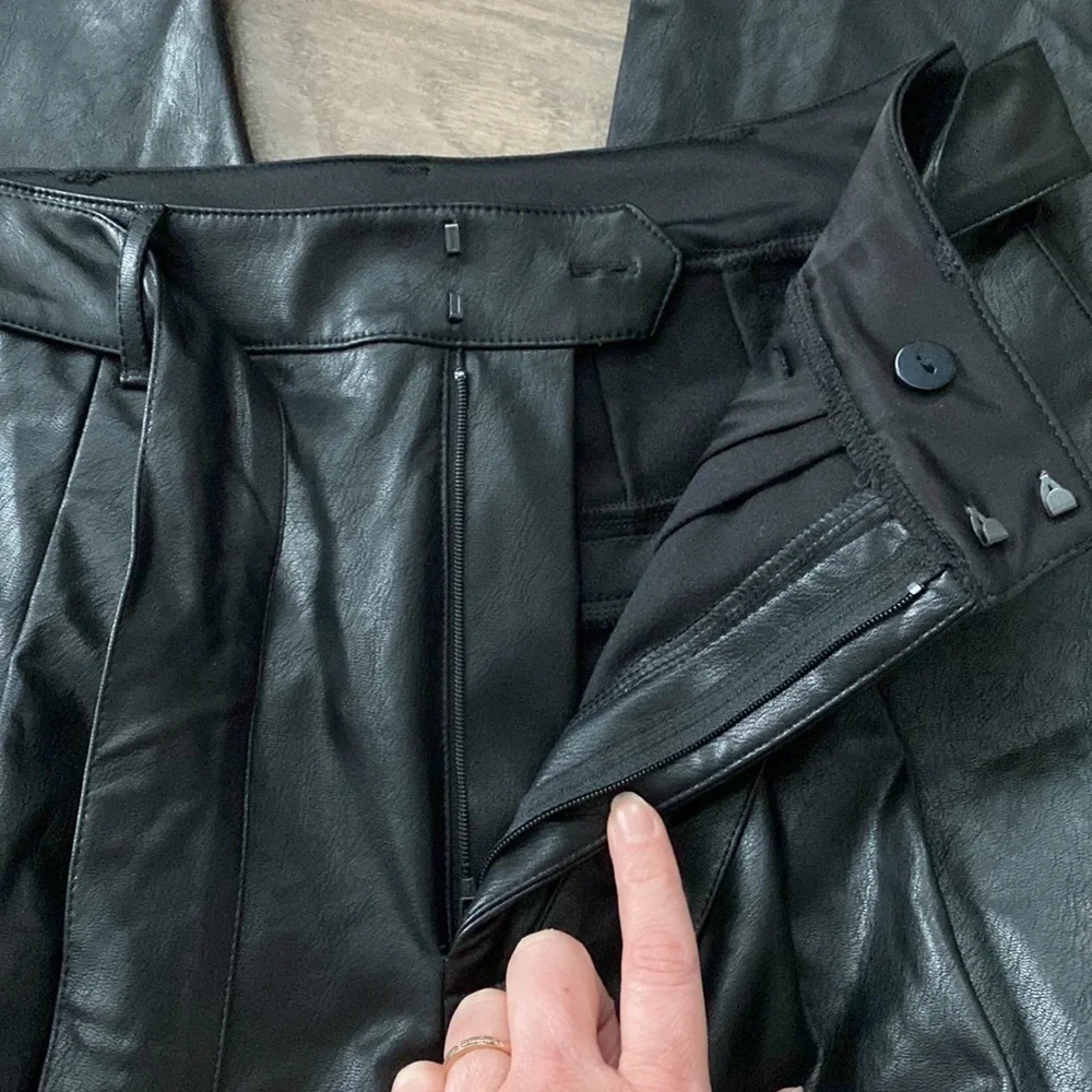NWT Express Black Faux Leather Super High Rise Belted Ankle Pants